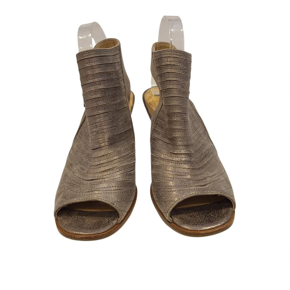 Paul Green Metallic Taupe Peep Toe Booties UK 6.5 US 9 Leather Chunky‎ Heel